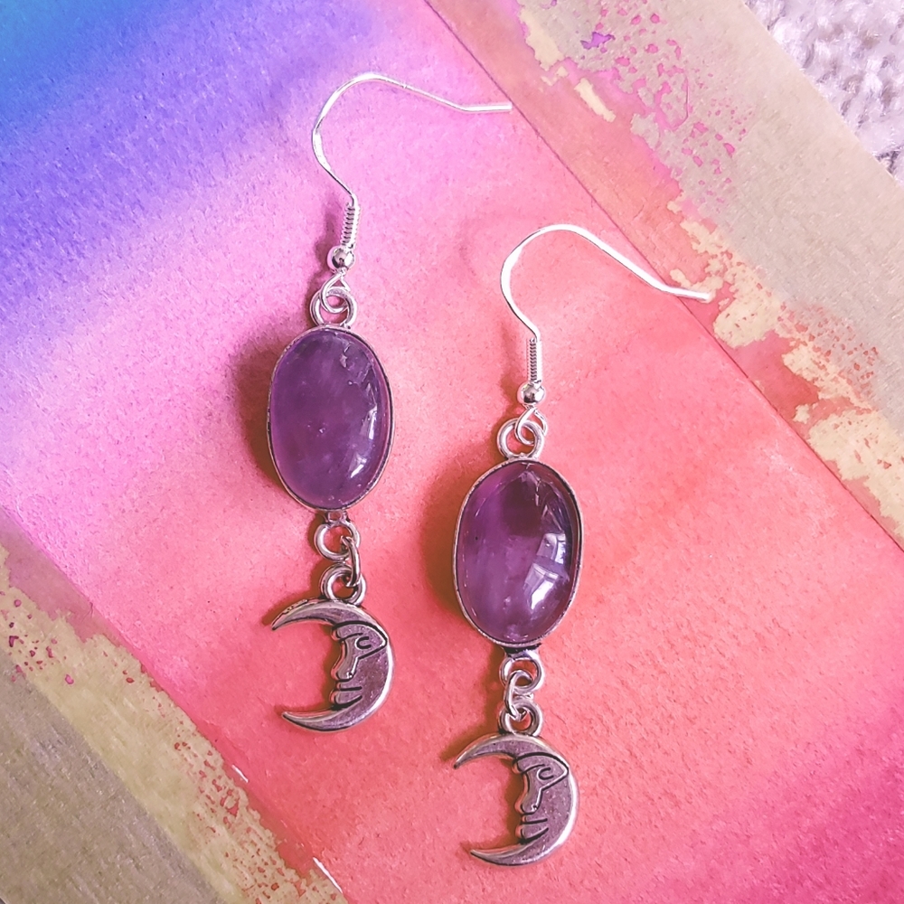 Amethyst moon earrings